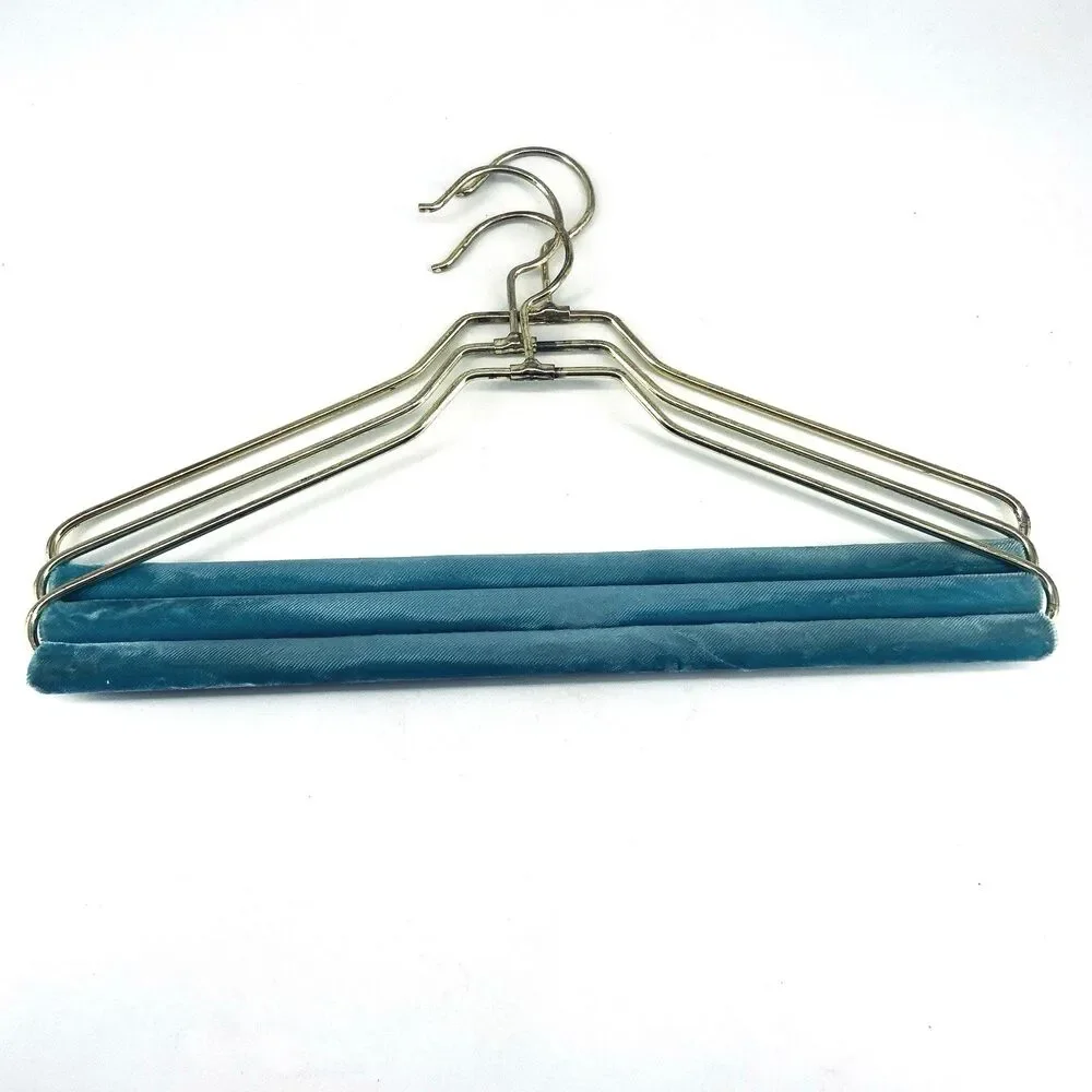 Vintage Heavy Duty Teal And Brass Mid Century Velvet Hanger Swivel MCM